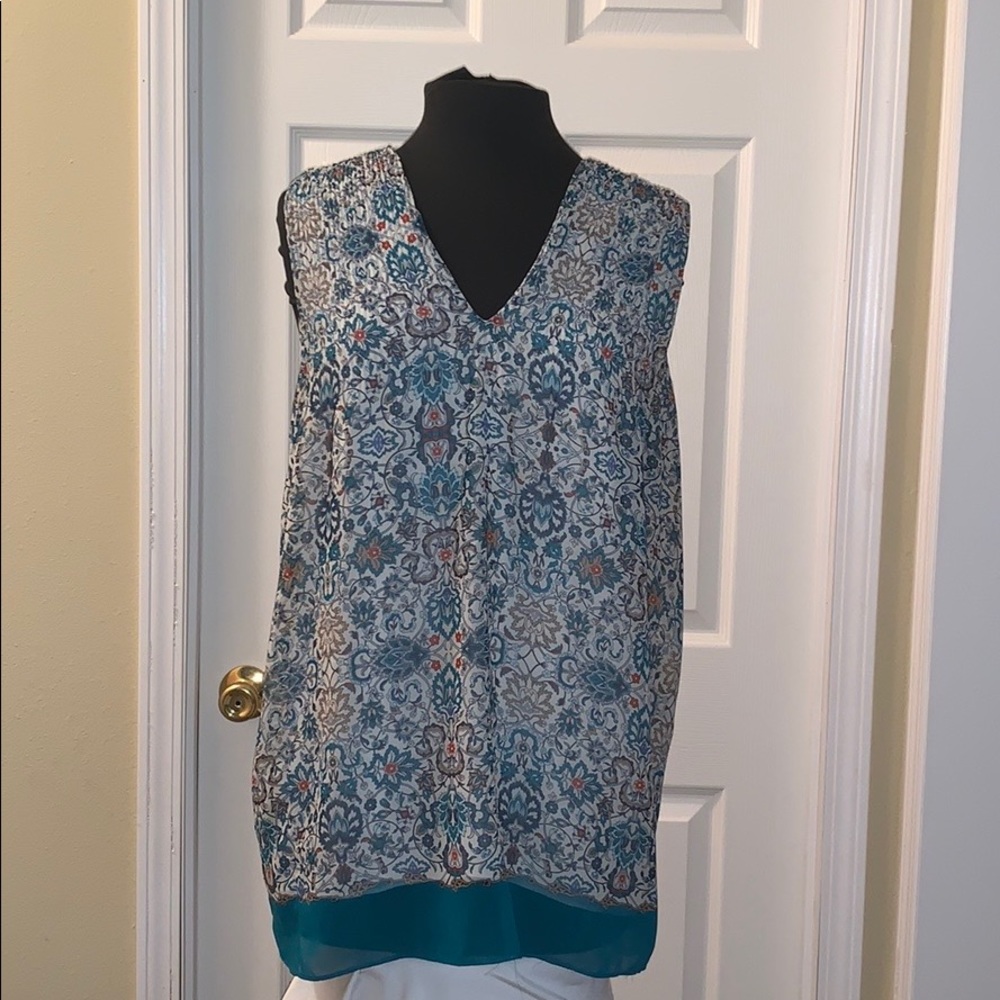 Sophia Max sz M teal patterned sleeveless top